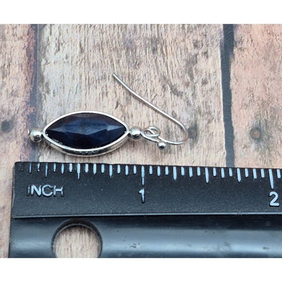 Lot of 3 Silver Tone Pierced Dangle Drop Earrings Hoops Swirl Navy Blue Centers - Picture 10 of 10